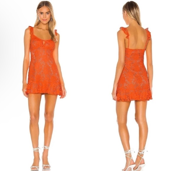 Majorelle Sunbeams Lace Mini Dress in Neon Orange Sz XXS - Picture 2 of 7